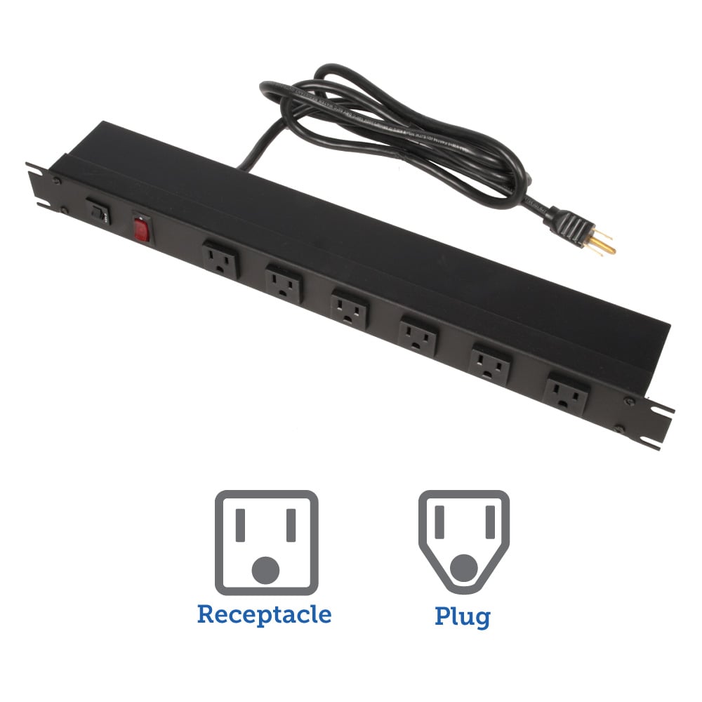 15A Horizontal Power Strip, Right Angle Rear 6 Outlets, 15ft Cord (desktop image)