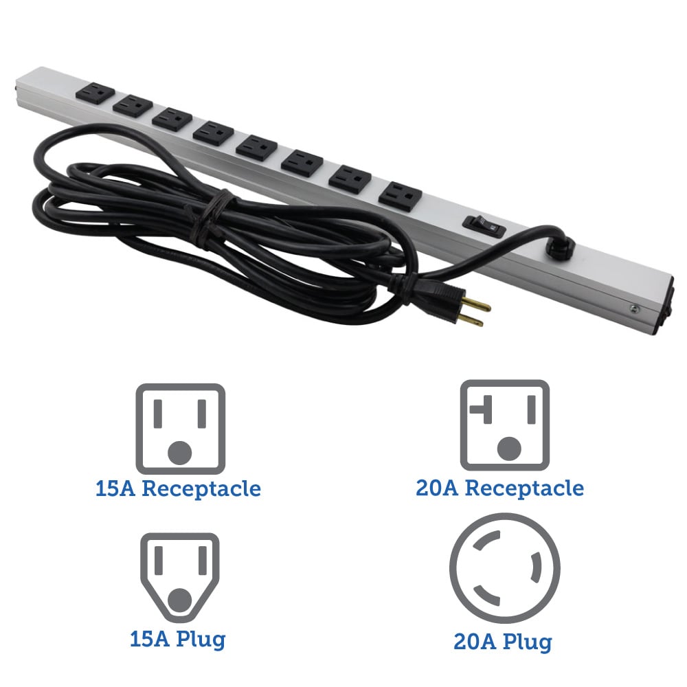 20A Vertical Power Strip 16 Outlets, 15ft Cord